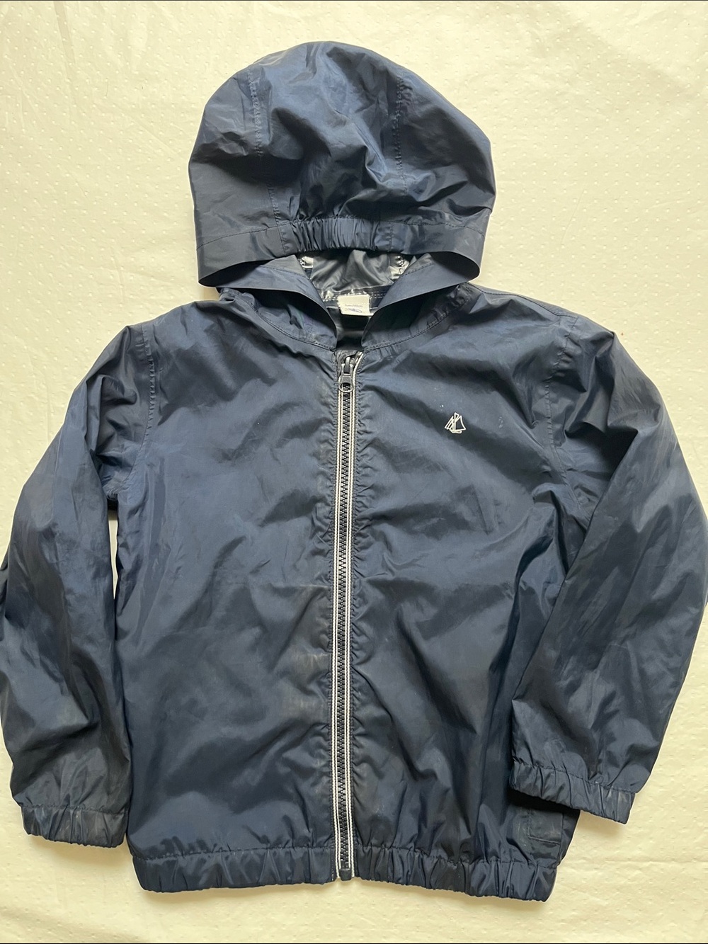 PETIT BATEAU Unisex Navy Blue Hooded Waterproof Windbreaker Rain Jacket 5 yo